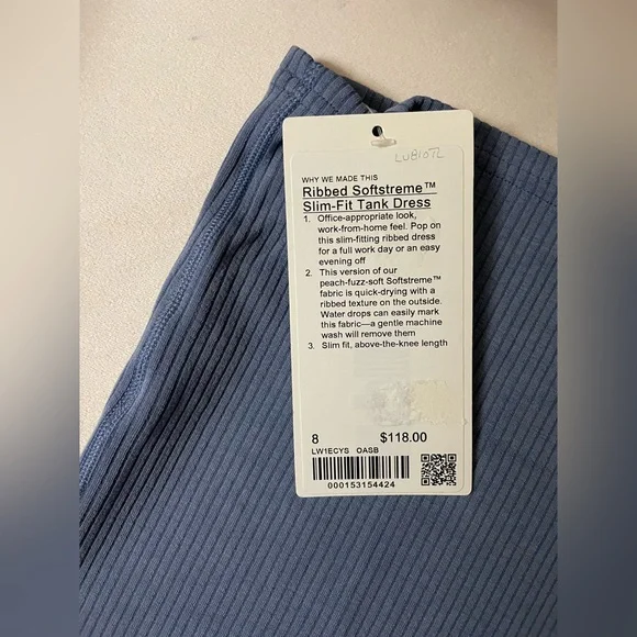 Lululemon NWT Ribbed Softstreme Slim Fit Tank Dress Oasis Blue Size 8